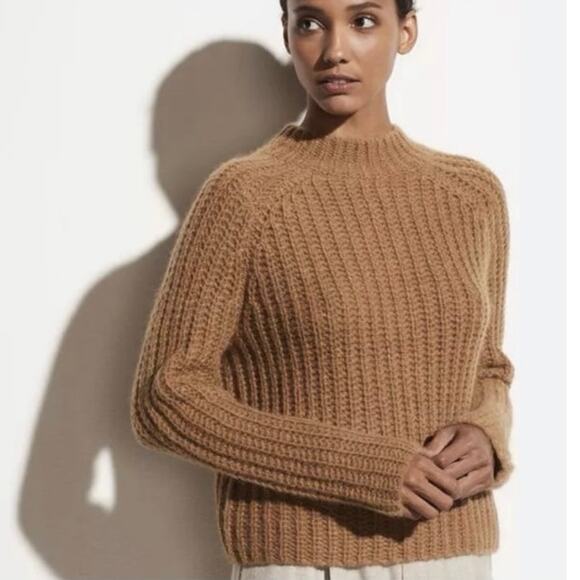 Vince Size S Marled Raglan Knit Pullover Sweater Light Brown Mohair Alpaca Wool - Picture 1 of 6